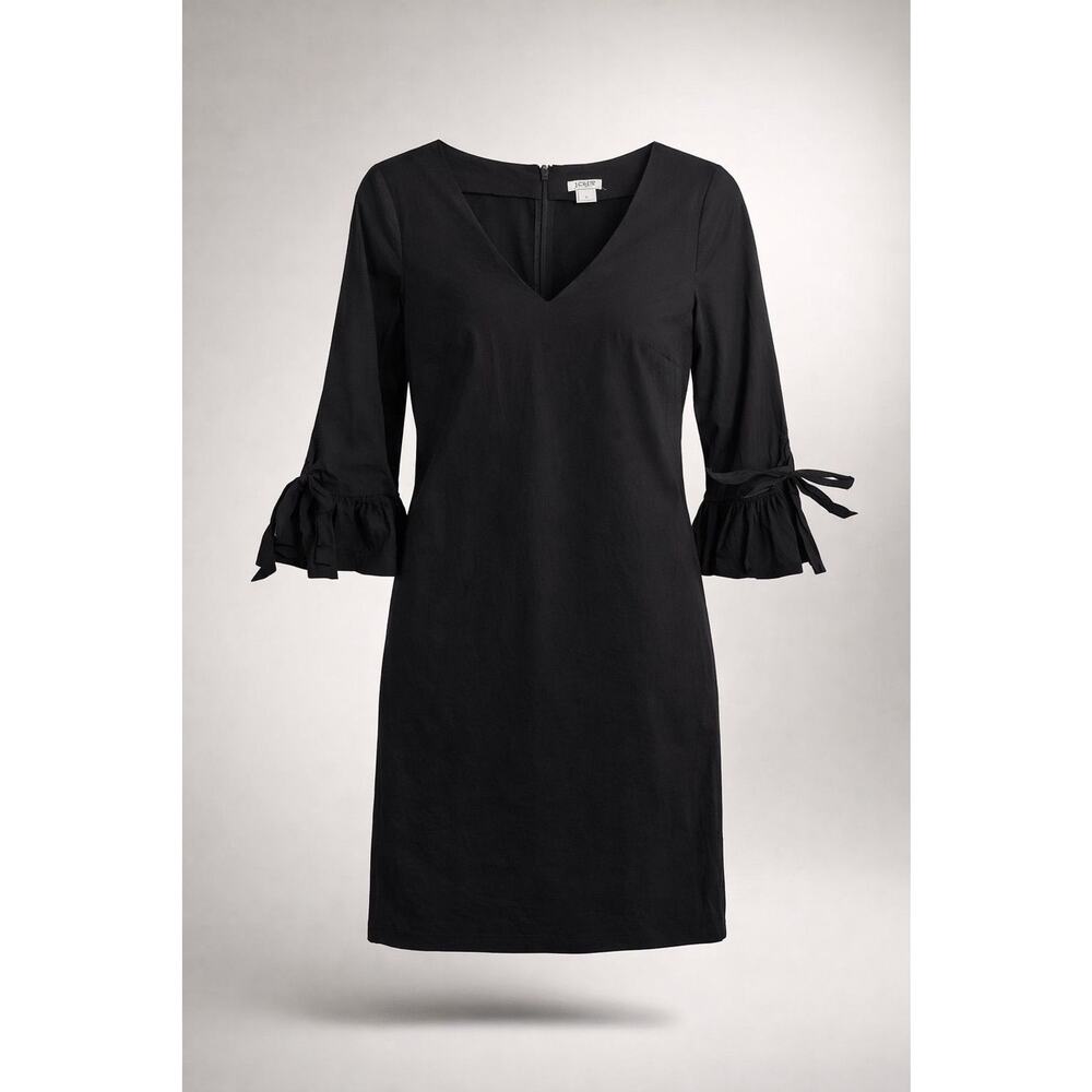 J.Crew Black Linen Shift Dress with Tie Sleeve Detail Size 8